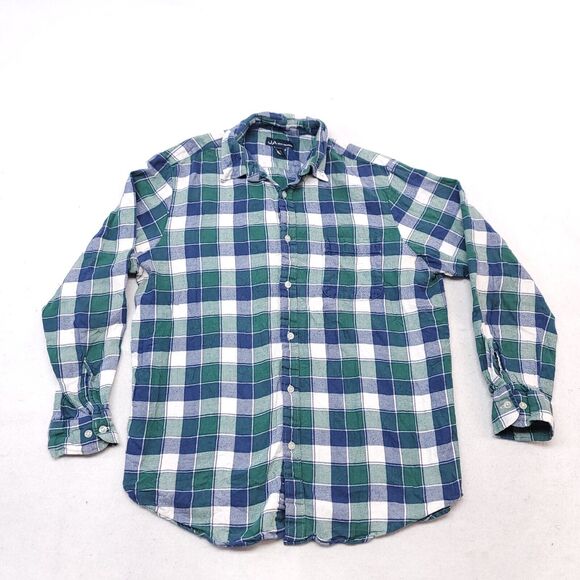 John Ashford Gingham Flannel Casual Button Up Shirt Mens Size L Blue Green White - Picture 2 of 10